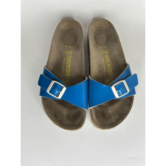 Birkenstock Madrid Blue Patent Leather Slides Sandals Women Sz 38EU/7-7.5M US - Picture 2 of 13